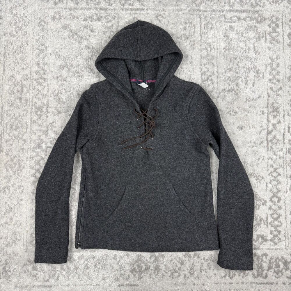 J Crew Virgin Wool Pullover Hoodie Sweatshirt Charcoal Gray Size Medium
